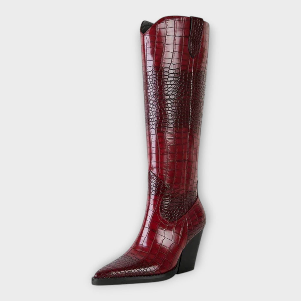 Miryana - Botine cu Model Croco și Toc Elegant