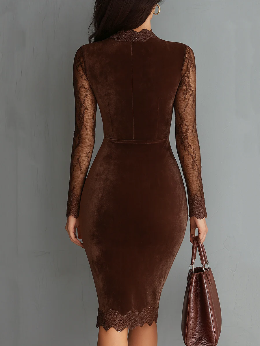 Rochie Mini din Catifea cu Decupaj Vintage și Mâneci din Dantelă