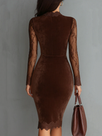 Rochie Mini din Catifea cu Decupaj Vintage și Mâneci din Dantelă