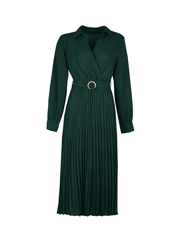 Elina – Rochie de Damă Elegantă Midi Plisată cu Mâneci Lungi