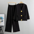 AZARIA – COSTUM DIN LÂNĂ CU PANTALONI ȘI PULOVER CU BUTONI DIN METAL