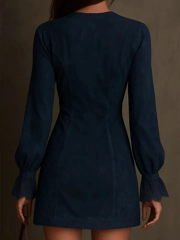 Delia – Rochie mini din velur cu dantelă