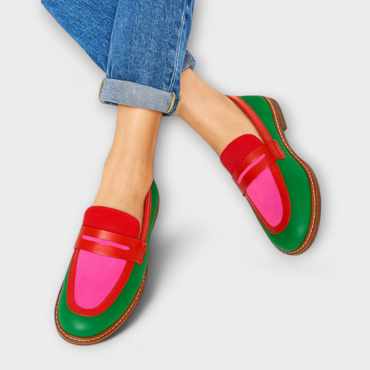 Nicoleta - Mocasini casual cu contrast