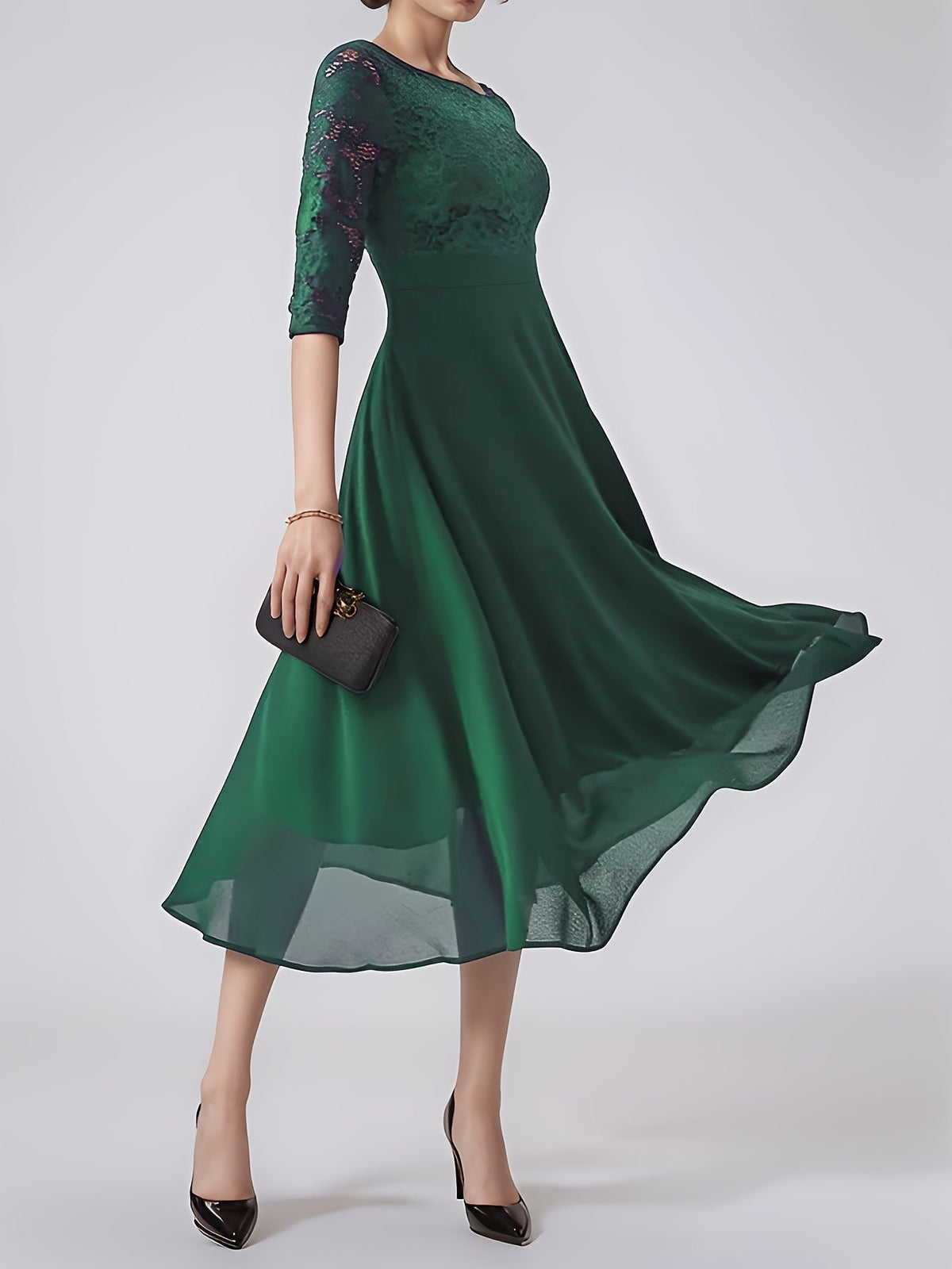 Clara – Rochie de Seară Bleumarin cu Dantelă