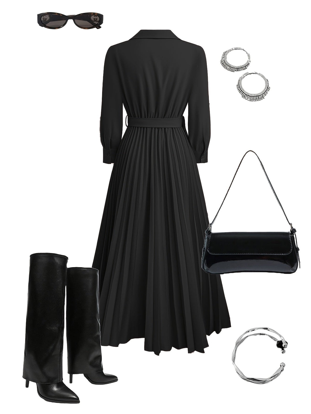 Florentina – Rochie Lungă Plisată cu Curea
