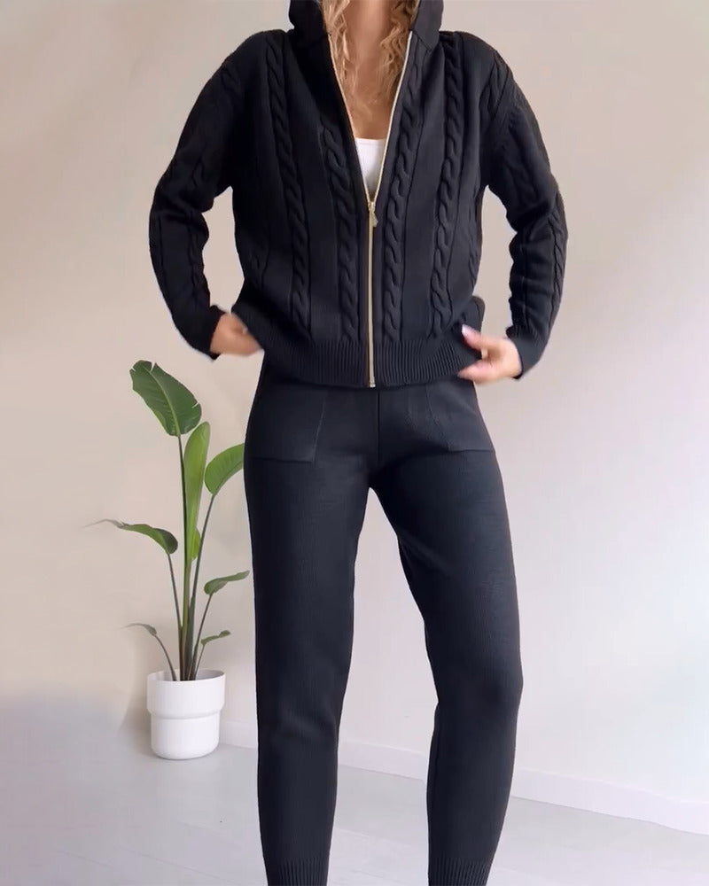 Ania - Set casual din două piese cu jacquard răsucit