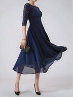 Clara – Rochie de Seară Bleumarin cu Dantelă