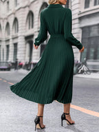 Elina – Rochie de Damă Elegantă Midi Plisată cu Mâneci Lungi
