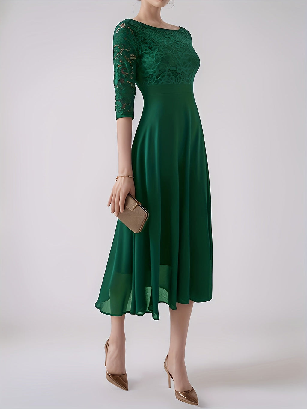 Clara – Rochie de Seară Bleumarin cu Dantelă