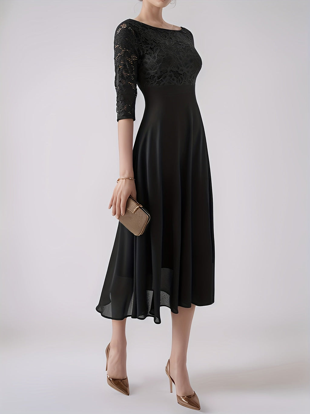 Clara – Rochie de Seară Bleumarin cu Dantelă