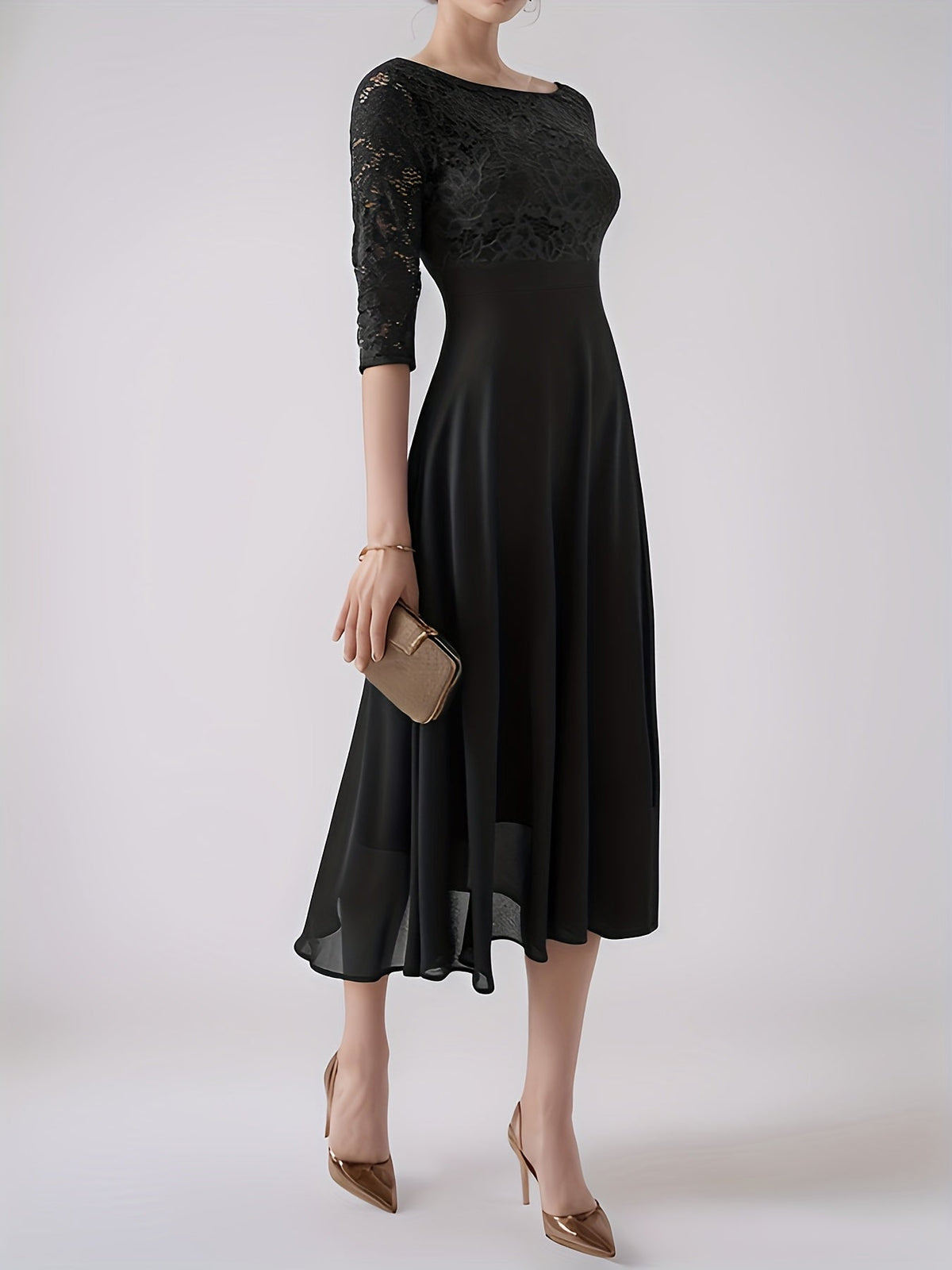 Clara – Rochie de Seară Bleumarin cu Dantelă