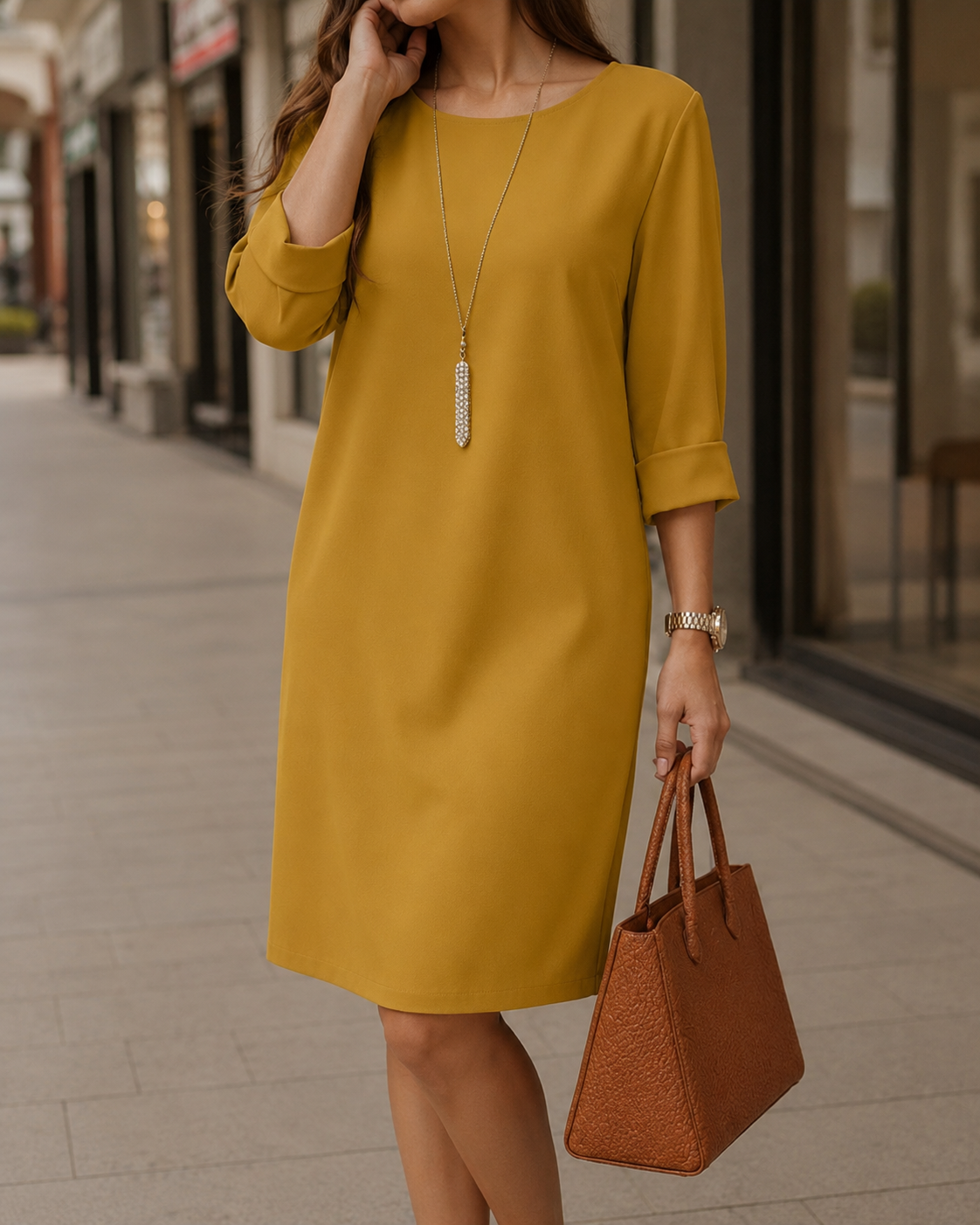 Simona | Rochie midi fluidă, cu efect de burtă plată