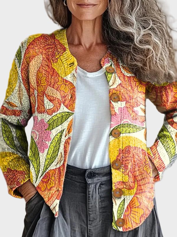 Andreea - Cardigan vibrant cu model tropical